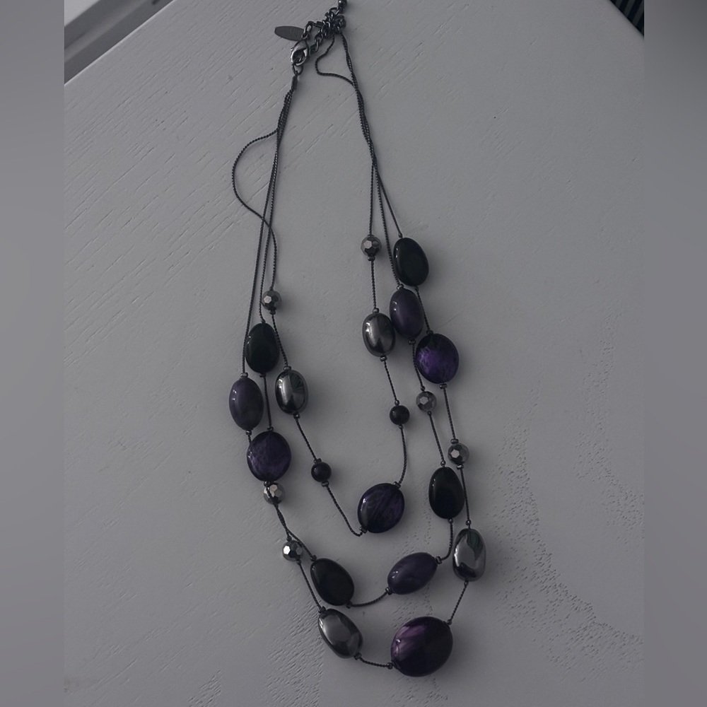 New York & Company Silver, Purple and Black Beaded Necklace